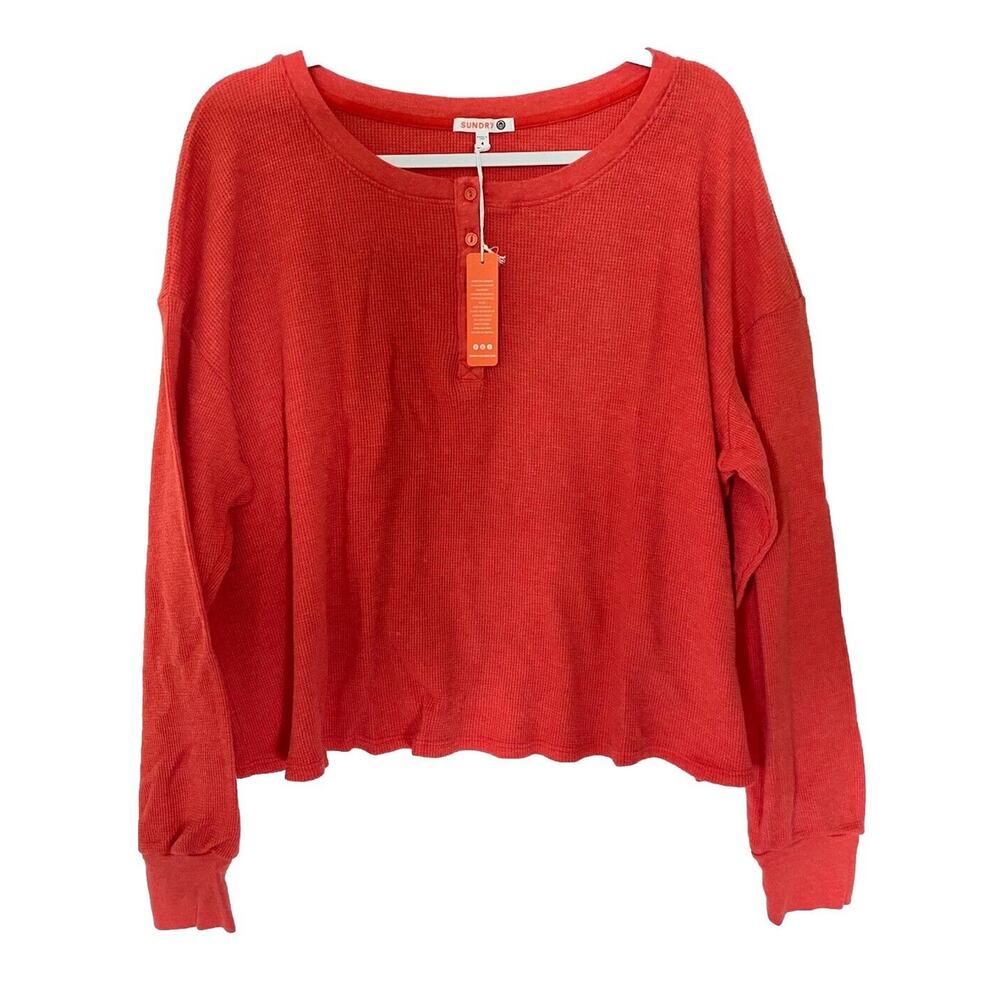Sundry Thermal Boxy Henley Mandarin Orange Oversized Size 4 (XL) NWT